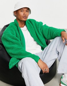 Зеленая олимпийка в стиле oversized из искусственного меха под овчину ASOS DESIGN-Зеленый цвет