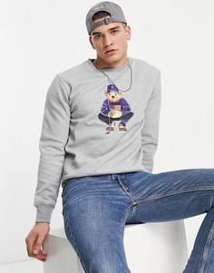 Серый меланжевый свитшот с принтом медведя-игрока в гольф Polo Ralph Lauren