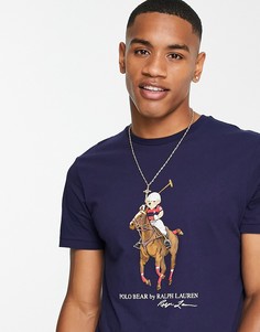 Темно-синяя футболка с принтом медведя-игрока в поло Polo Ralph Lauren-Темно-синий