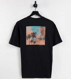 Черная oversized-футболка из органического хлопка с принтом пальм на спине Selected Homme – эксклюзивно для ASOS-Черный цвет