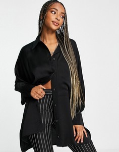 Атласная рубашка в стиле oversized черного цвета Topshop-Черный цвет