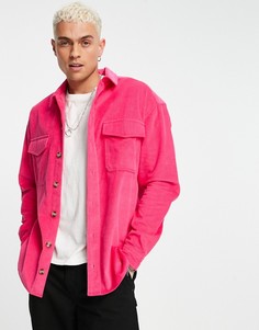Ярко-розовая вельветовая oversize-рубашка в стиле 90-х с двумя карманами ASOS DESIGN-Розовый цвет