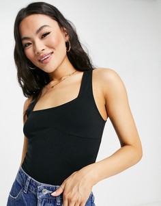 Черная майка с квадратным вырезом и швом на лифе ASOS DESIGN-Черный цвет