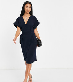 Темно-синее платье миди с запахом ASOS DESIGN Petite-Темно-синий