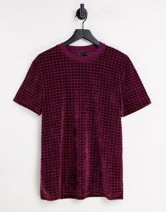 Бордовая велюровая футболка в клетку ASOS DESIGN-Красный