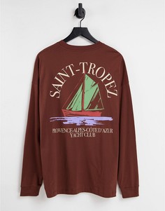 Коричневый oversized-лонгслив с принтом "Saint-Tropez" спереди и сзади ASOS DESIGN-Коричневый цвет