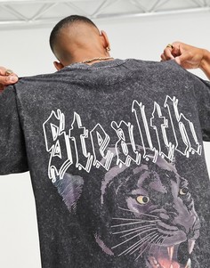 Футболка с эффектом кислотной стирки и принтом "Stealth" Night Addict-Черный цвет