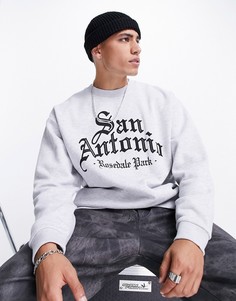 Белый меланжевый oversized-свитшот с принтом названия города в готическом стиле ASOS DESIGN