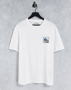 Белая oversized-футболка с вышитым рисунком горы на груди Selected Homme-Белый