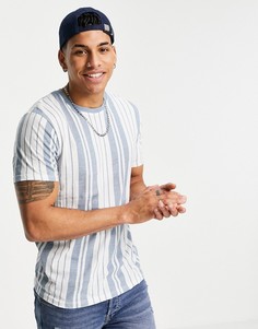 Футболка с круглым вырезом в вертикальную полоску приглушенного голубого цвета Brave Soul-Голубой