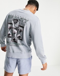 Голубой свитшот с принтом "Reality" Topman