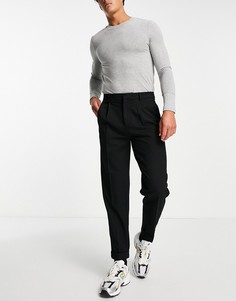 Черные суженные книзу брюки из саржи River Island-Черный цвет
