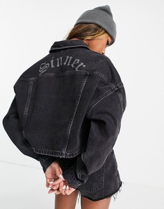 Черная выбеленная джинсовая куртка Topshop Sinner-Черный цвет