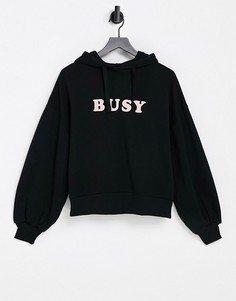 Oversized-худи черного цвета со слоганом "Busy" Pepe Jeans Greta-Черный цвет