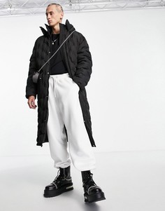Черное удлиненное дутое пальто ASOS DESIGN-Черный цвет
