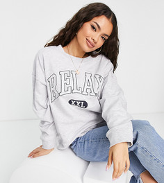 Серый меланжевый свитшот с вышивкой "Relax" Topshop Petite