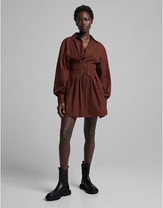 Платье шоколадного цвета с корсетным кроем и завязкой Bershka-Коричневый цвет