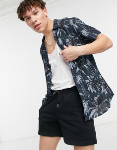Черная рубашка с коротким рукавом и принтом в виде пальм (от комплекта) New Look-Черный цвет