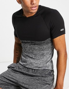 Облегающая спортивная бесшовная футболка черно-серого цвета с эффектом омбре ASOS 4505-Зеленый цвет