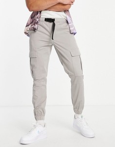 Серые зауженные брюки карго с ремнем Topman-Серый
