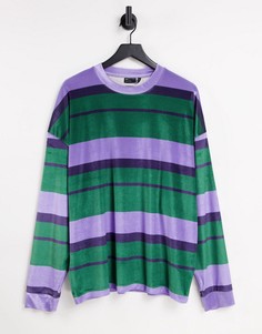 Зеленый велюровый oversized-лонгслив в синюю полоску ASOS DESIGN-Голубой