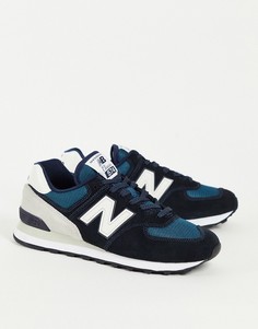 Черные с синим кроссовки New Balance 574-Черный цвет