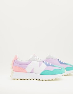 Розовые и сиреневые кроссовки в стиле колор блок New Balance 327-Фиолетовый цвет