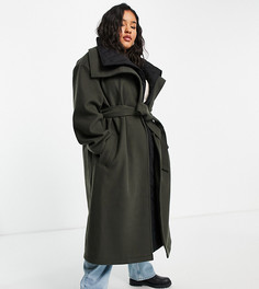 Стеганое пальто оливкового цвета в стиле oversized ASOS DESIGN Curve-Зеленый цвет
