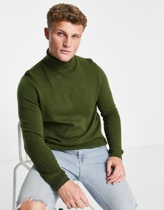 Джемпер цвета хаки из овечьей шерсти с отворачивающимся воротником ASOS DESIGN-Зеленый цвет