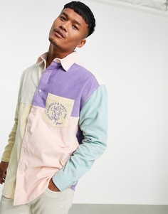 Вельветовая oversized-рубашка колор блок с вышивкой в стиле 90-х ASOS DESIGN-Разноцветный