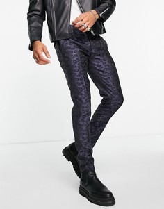 Темно-синие строгие брюки с леопардовым жаккардовым узором Twisted Tailor-Темно-синий