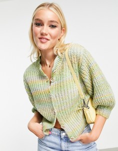 Вязаный кардиган многооттеночного крашения с короткими рукавами Topshop-Зеленый цвет