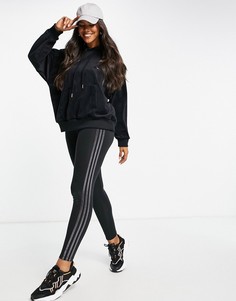 Черные леггинсы с золотистым логотипом и однотонными полосками adidas Originals-Черный цвет