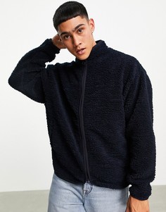 Темно-синяя спортивная oversized-куртка из искусственной овчины ASOS DESIGN-Темно-синий
