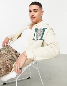 Бежевая трикотажная спортивная куртка в стиле oversized с принтом логотипа на груди ASOS DESIGN-Светло-бежевый