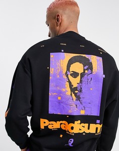 Черный oversize-свитшот с фотографическим принтом на спине ASOS DESIGN-Черный цвет