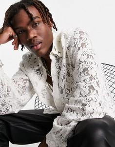 Белая кружевная рубашка с вышитым воротником ASOS DESIGN-Белый