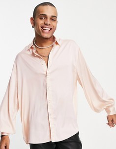 Розовая атласная рубашка в стиле oversized с пышными рукавами на манжете ASOS DESIGN-Розовый цвет
