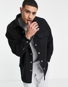 Черная свободная рубашка с добавлением шерсти ASOS DESIGN-Черный цвет