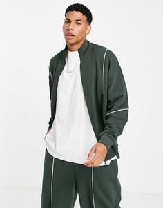 Зеленая трикотажная oversized-куртка со вставкой спереди (от комплекта) ASOS DESIGN-Зеленый цвет