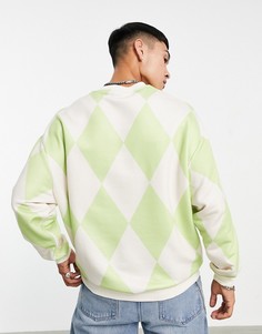 Oversized-свитшот выбеленного зеленого цвета со сплошным принтом «ромбы» ASOS DESIGN-Зеленый цвет