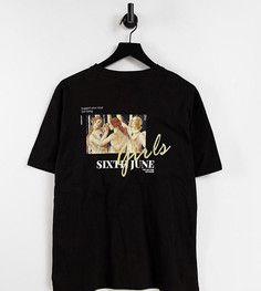Черная oversized-футболка с принтом "Girls Gang" на спине Sixth June-Черный цвет