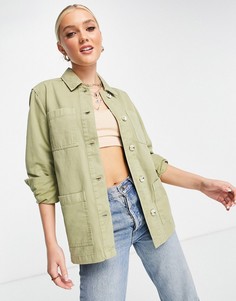 Удлиненная куртка-рубашка цвета хаки Miss Selfridge-Зеленый цвет