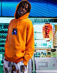 Оранжевый oversized-худи с атласной нашивкой и фотопринтом от комплекта ASOS DESIGN-Оранжевый цвет