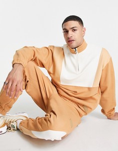 Свитшот в стиле oversized с короткой молнией и контрастными вставками от комплекта ASOS DESIGN-Коричневый цвет