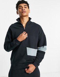 Свитшот в стиле oversized с короткой молнией и вставками в тон на боку (от комплекта) ASOS DESIGN-Черный цвет