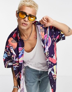 Свободная oversized-рубашка с принтом космических комиксов ASOS DESIGN-Разноцветный