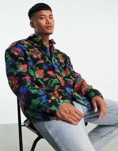 Плюшевая oversized-рубашка с цветочным принтом в стиле 90-х ASOS DESIGN-Черный цвет