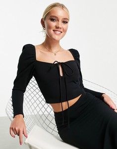 Топ в рубчик с длинными рукавами и бретелью вокруг шеи от комплекта Miss Selfridge-Черный цвет