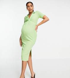 Платье миди в рубчик, с воротником и перекрученным дизайном спереди ASOS DESIGN Maternity-Разноцветный